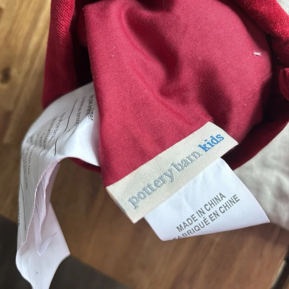 1 Pottery Barn Kids Christmas Stocking Santa Claus Reindeer Linen Velvet Holiday